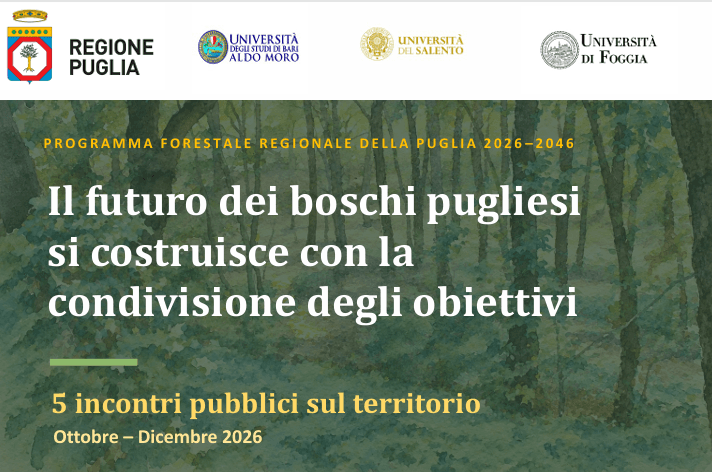 Programma Forestale Regionale della Puglia 2026-2046: 5 incontri pubblici sul territorio