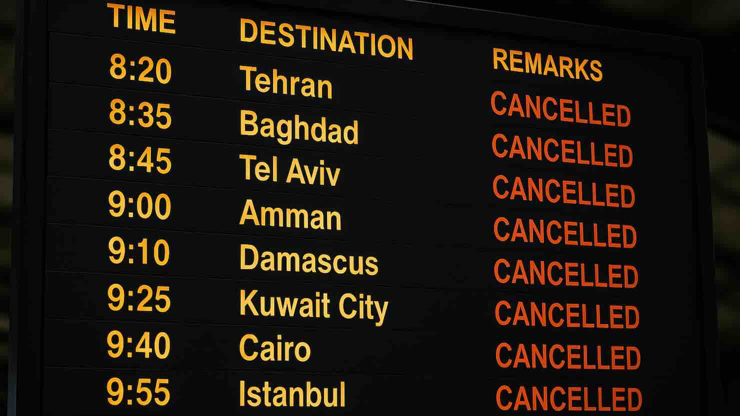 Spazi aerei chiusi in Medio Oriente: oltre 5.000 voli cancellati dopo l’attacco a Iran