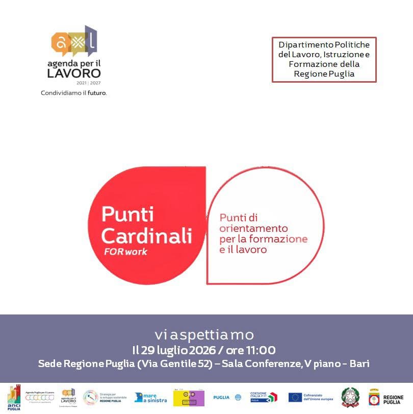 "Punti Cardinali For Work": 78 enti sottoscrivono gli Atti Unilaterali d'Obbligo. Prosegue l'attuazione della misura da 23 milioni di euro