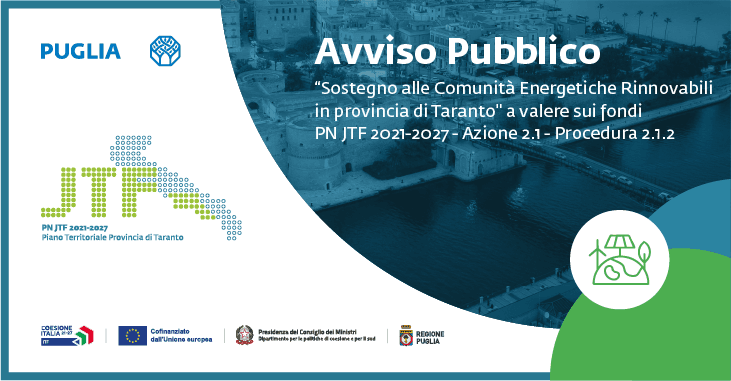Pubblicazione FAQ - Avviso per la selezione di proposte progettuali finalizzate a sostenere le Comunità Energetiche Rinnovabili nel territorio della Provincia di Taranto